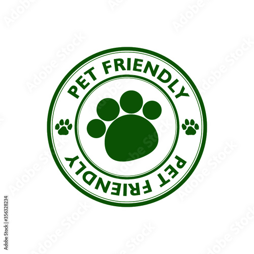 Pet friendly sign. Pet paw label, stamp or sticker isolated on white background