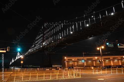 the San Francisco Oakland Bay Bridge illuminated at night