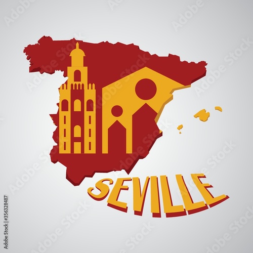 spain map with seville cathedral