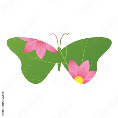 double exposure of butterfly and flowers