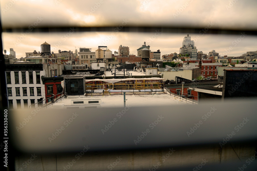 View of New York City neighborhood from hotel window