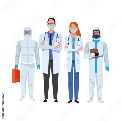 doctors staff wearing medical masks and biosafety suit
