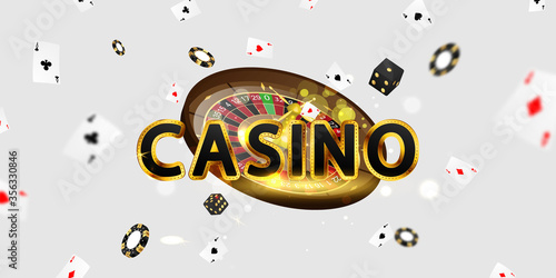 Online casino. Smartphone or mobile phone, slot machine, casino chips flying realistic tokens for gambling, cash for roulette or poker,
