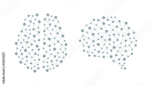 Digital human brain from nodes and connections. Futuristic neural network. Isolated vector illustration on white background