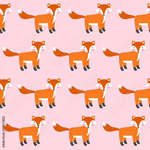 Cute pink seamless pattern with foxes. Vector fox background. Animal pattern clipart