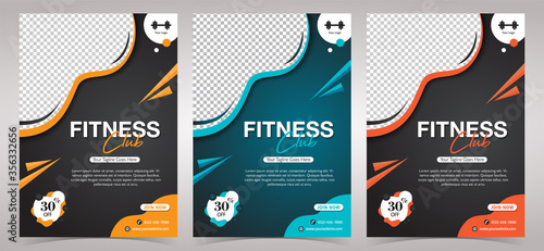 Fitness Club Gym, body building and gym flyer template with Photo Space
