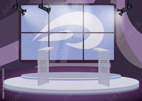 Political talk show studio flat color vector illustration