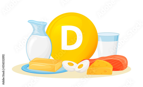 Vitamin D food sources cartoon vector illustration