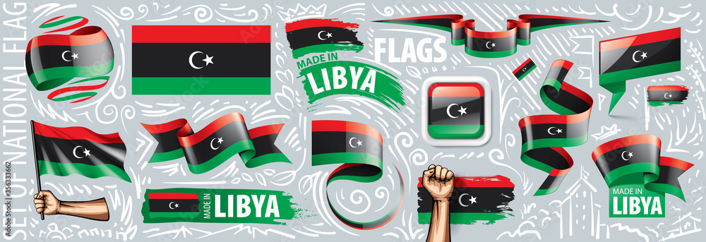 Vector set of the national flag of Libya in various creative designs