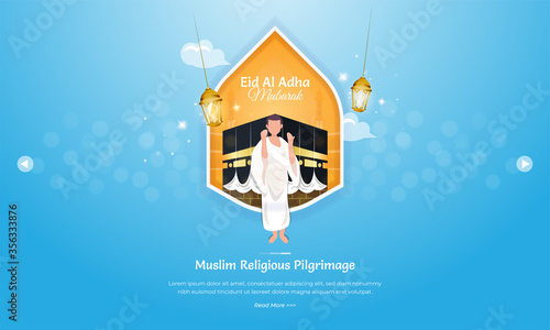 Eid al Adha greeting concept with hajj or umrah illustration