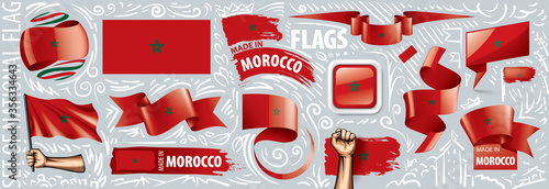 Fotografi Vector set of the national flag of Morocco in various creative designs