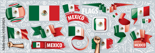 Vector set of the national flag of Mexican in various creative designs
