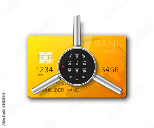 Credit card safe combination lock. Protection credit card. Safety badge banking. Defense finans. Security Plastic card software. Debit card electromagnetic chip Privacy Electronic money funds transfer