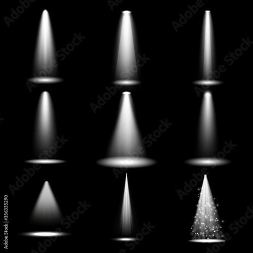Collection of realistic spotlights. Transparetn light effects. Vector illustration