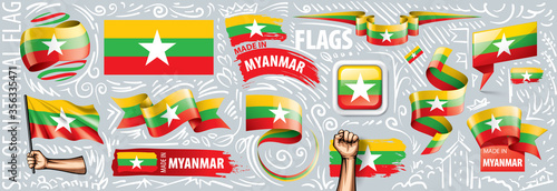 Vector set of the national flag of Myanmar in various creative designs
