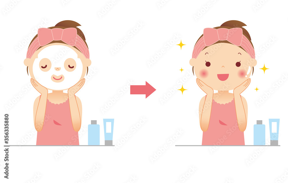 フェイスマスクをする女性ビフォーアフター イラスト Stock Vector Adobe Stock