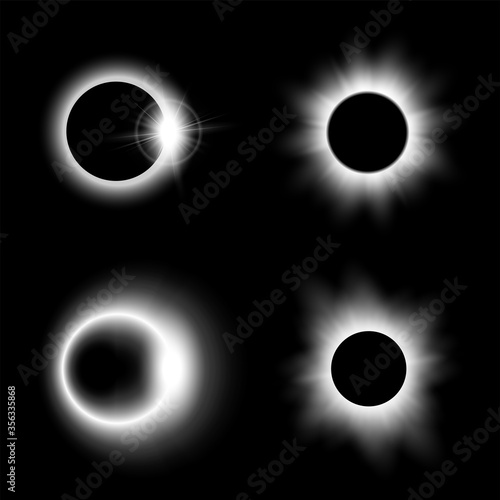 Realistic sun eclipse. Realistic vector illustration. Transparent light effect