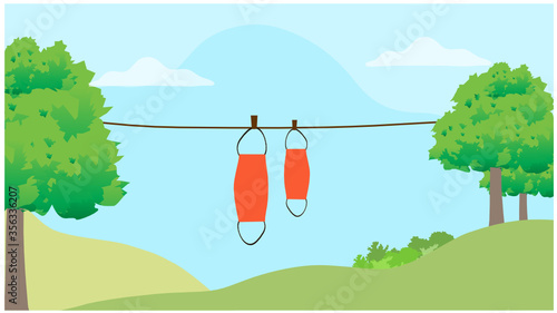 Cotton face mask cleaning and hanging, people wearing to protect from COVID-19 coronavirsu. Health care from disease outbreak concept 