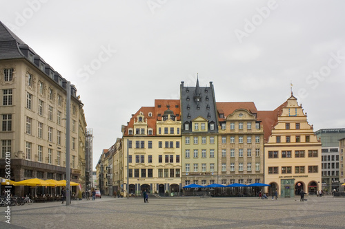 Architecture of Market Square (or Marktplatz) in Leipzig, Germany