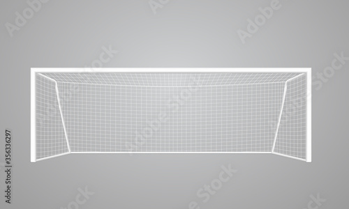 Realistic football goal of white color, with a white grid, perspective view. Vector eps10