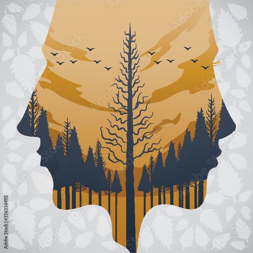 double exposure of man and forest