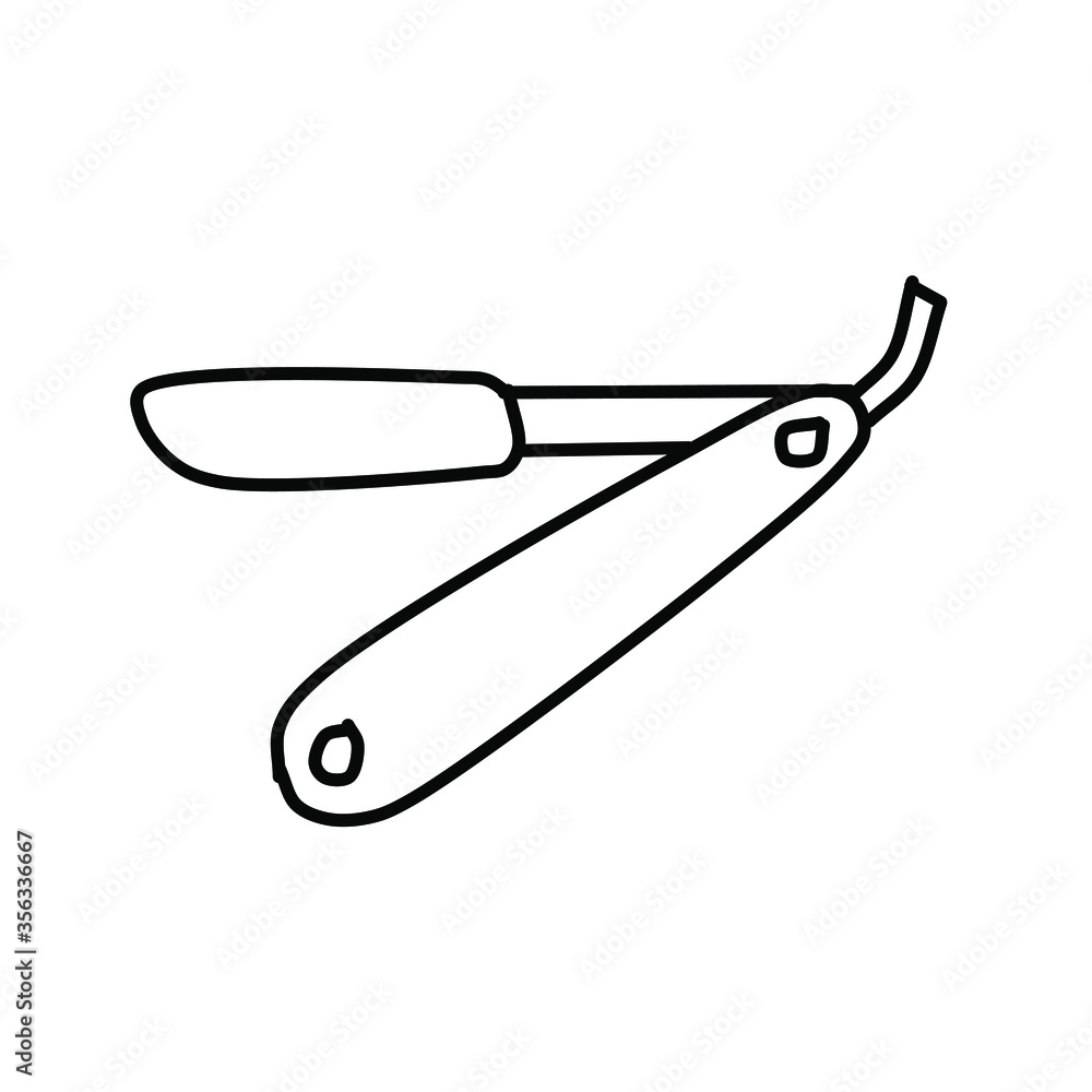 A simple linear illustration of the Straight razor vector icon for web design, isolated on a white background. Illustration in the style of a Doodle of a razor beard. A simple linear illustration of the Straight razor vector icon for web design, isolated on a white background. Illustration in the style of a Doodle of a razor beard.