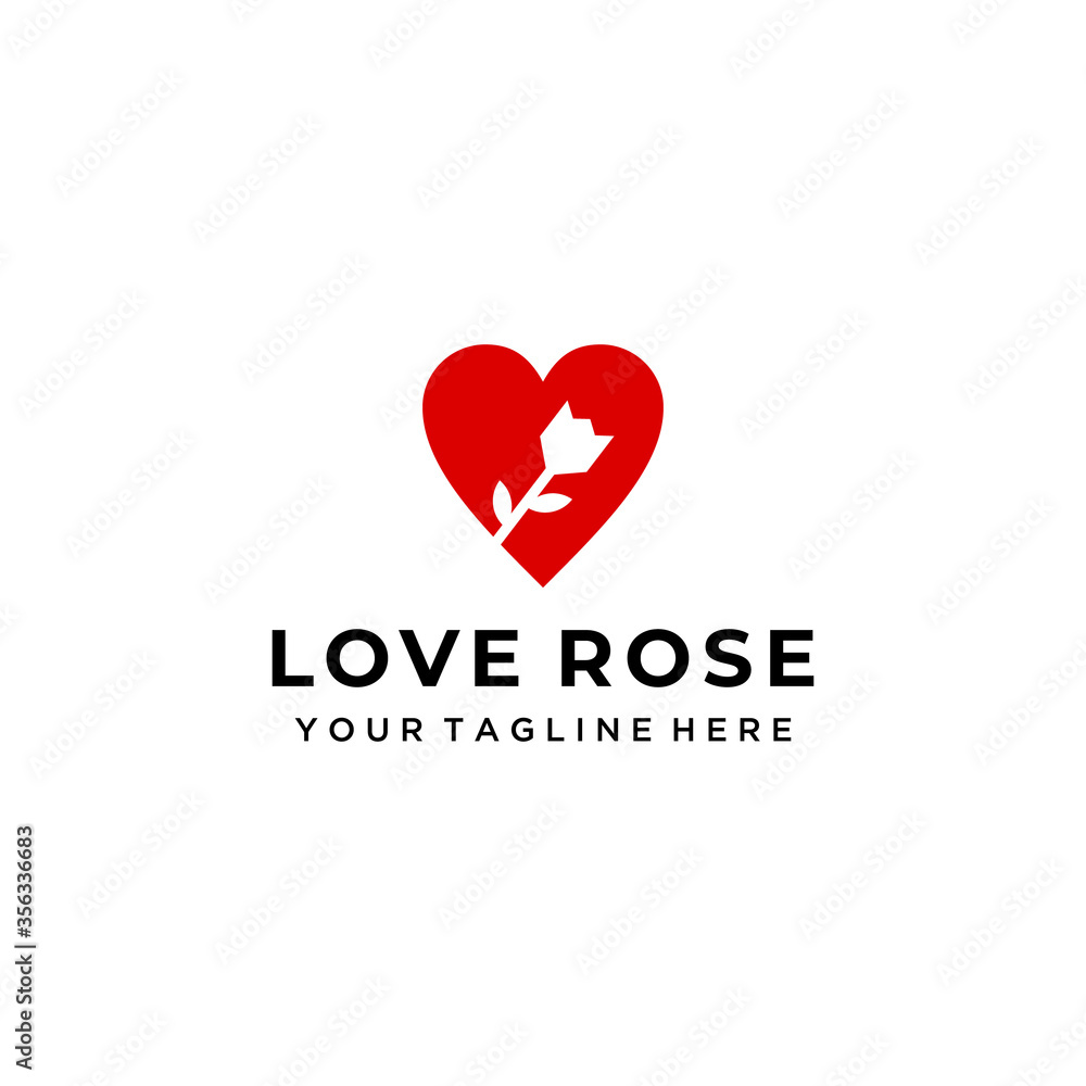 Beauty illustration red love and Rose logo vector design template minimal petal beauty salon sign.