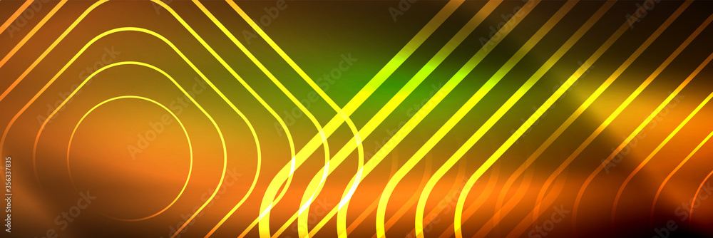 Shiny neon glowing techno lines, hi-tech futuristic abstract background template with square shapes Shiny neon glowing techno lines, hi-tech futuristic abstract background template with square shapes