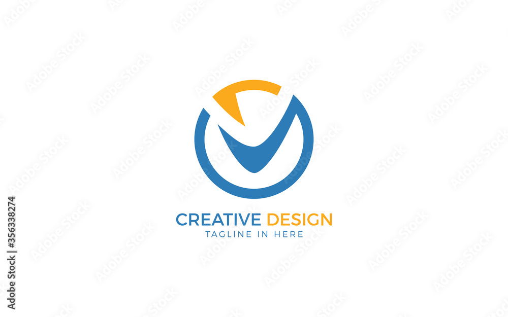 Letter V logo with a check mark on the circle Letter V logo with a check mark on the circle