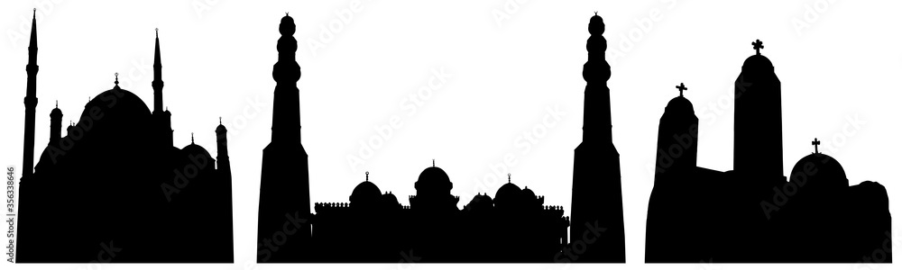 Mosques of Egypt, set of silhouettes. Vector illustration