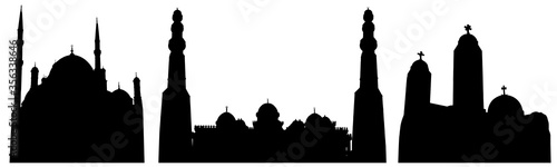 Mosques of Egypt, set of silhouettes. Vector illustration