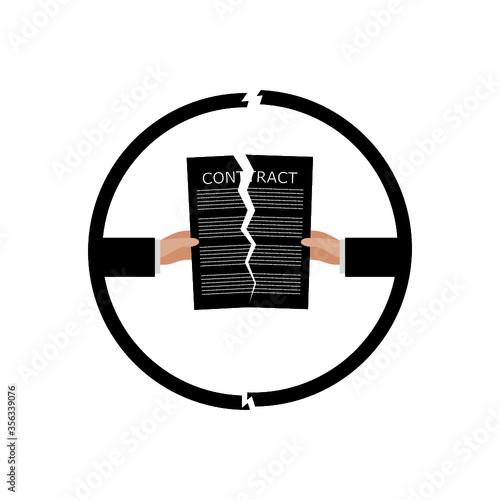 Terminated contract. Businessman tearing contract hands isolated on white background