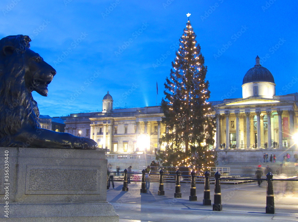 Naklejka premium London, UK, Trafalgar square at Christmas