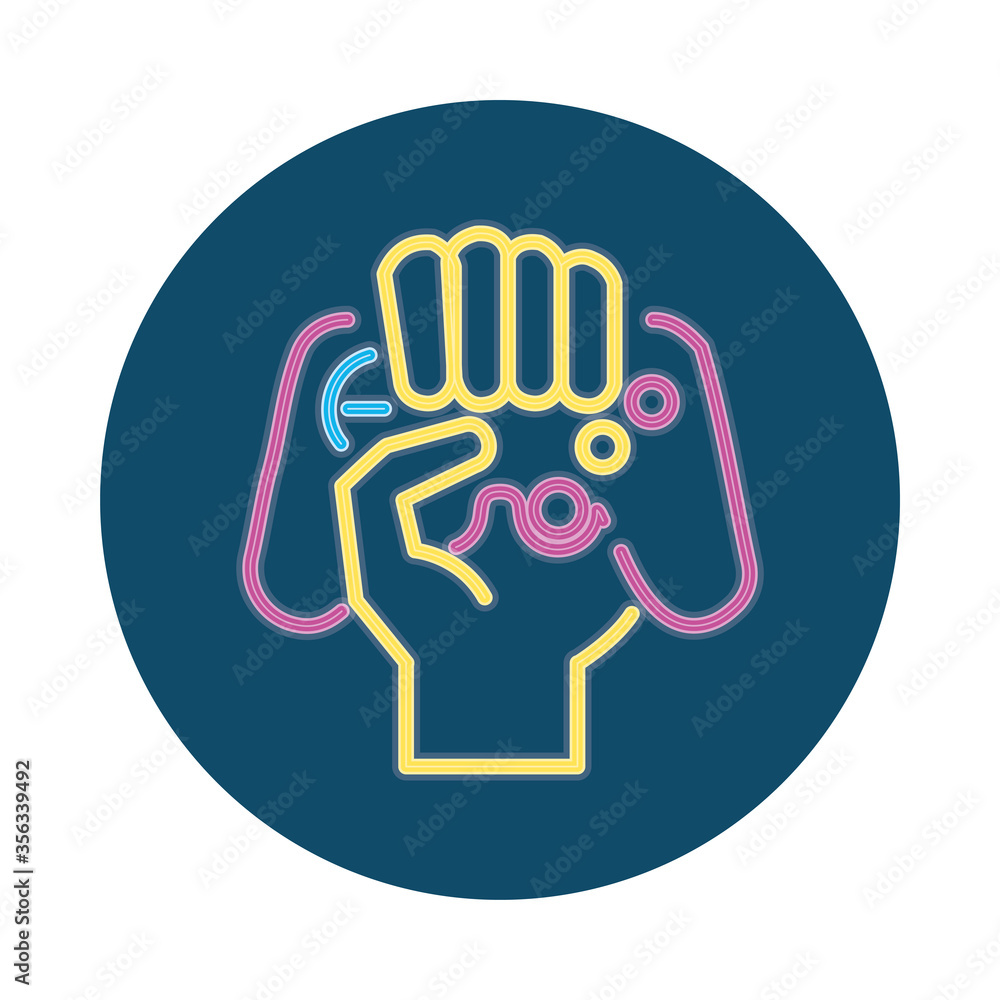 hand with video game control neon style icon hand with video game control neon style icon