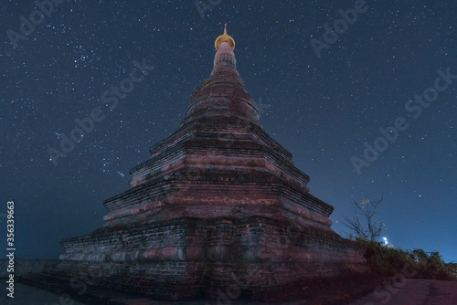 Mrauk u village, stupas and pagodas at night  in Rakhine State Myanmar © Chawran