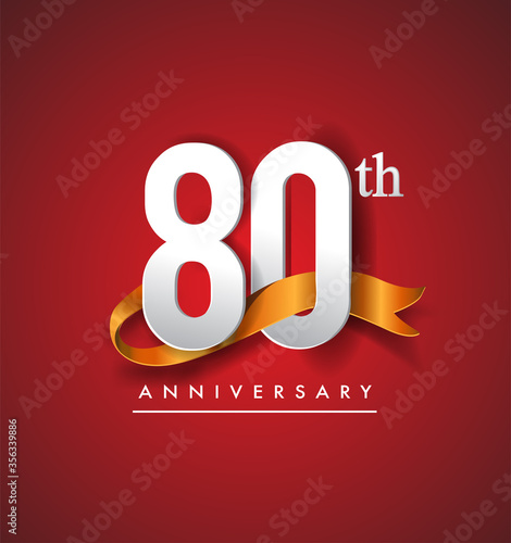 80th anniversary logotype with golden ribbon isolated on red elegance background, vector design for birthday celebration, greeting card and invitation card.