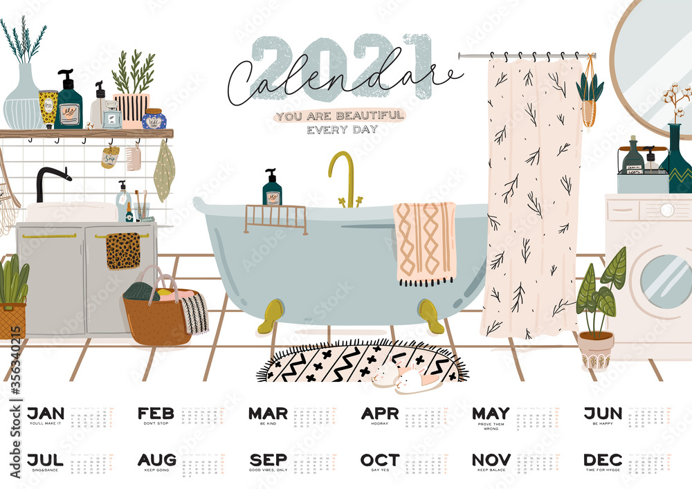 Wall calendar. 2021 Yearly Planner with all Months. Good school