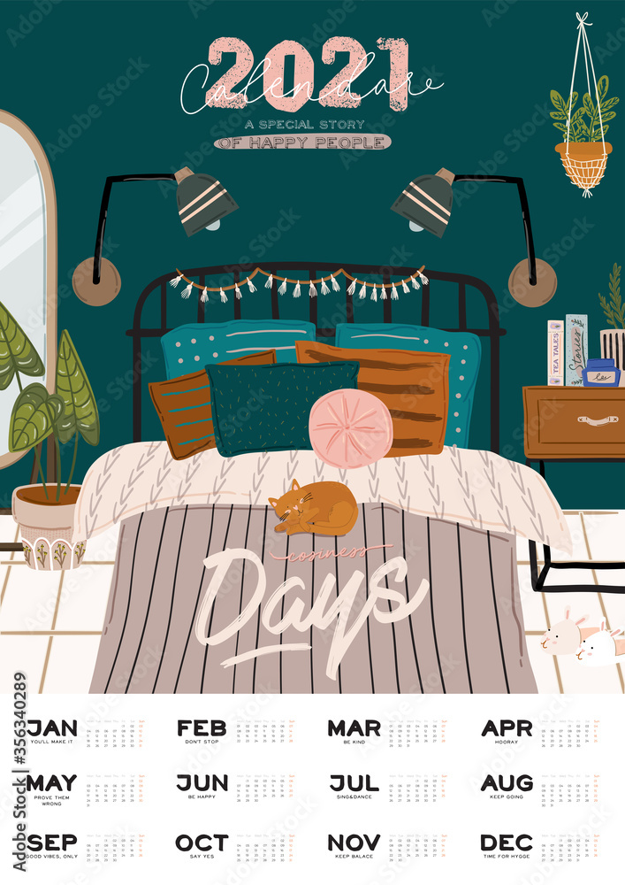 Wall calendar. 2021 Yearly Planner with all Months. Good school