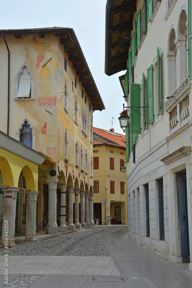 The historic Corso Roma in the centre of Spilimbergo in the Udine province of northern Italy
