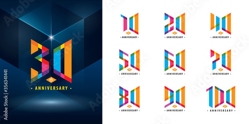 Set of 10 to 100 Anniversary logotype design, Years Celebrate Anniversary Logo