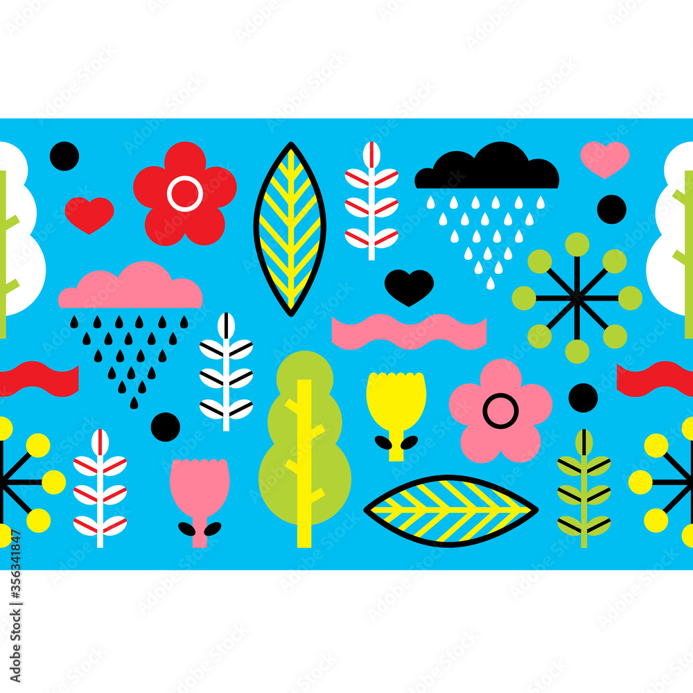 Summer horizontal seamless border in scandinavian style. Can be used in textile industry, paper, background, scrapbooking.. Summer horizontal seamless border in scandinavian style. Can be used in textile industry, paper, background, scrapbooking..