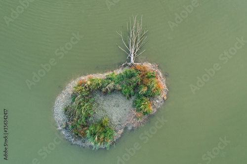 Fish breeding ponds, fish pond in Bielsko Biala, Beskid Mountains Poland Aerial drone