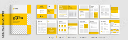 Orange business brochure template layout design, business profile template design, 16 pages, annual report, minimal, editable businss brochure.