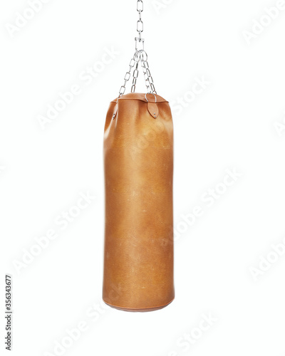Εκτύπωση καμβά Photo-realistic 3D render of  a single brown high quality leather punching boxing heavy bag for training