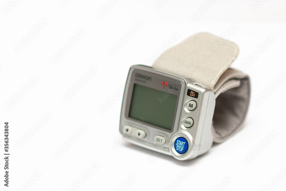 Telsiai,Lithuania 06-09-2020.device for measuring blood pressure on a white background Telsiai,Lithuania 06-09-2020.device for measuring blood pressure on a white background