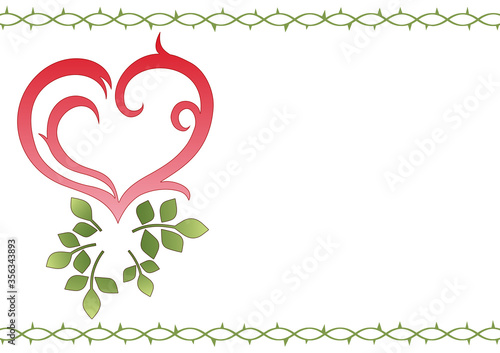 ハート（薔薇の葉）と茨