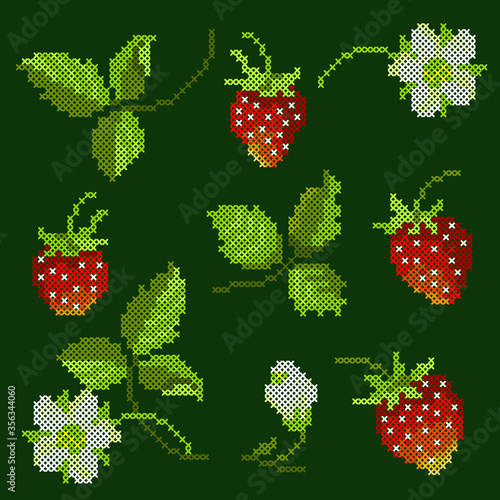 vector illustration cross stitch strawberry

