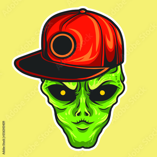 alien head wearing snapback hat vector illustration