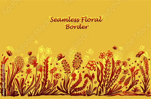 Background with seamless border in floral style brown on beige for banner or card or for decoration different things