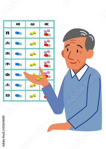 お薬カレンダーとシニア男性